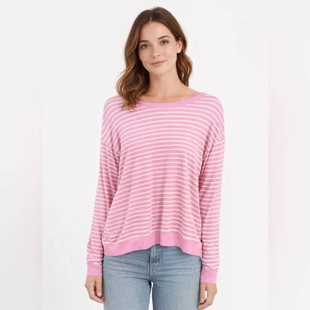 Draper James Pink and White Striped Long Sleeve Top